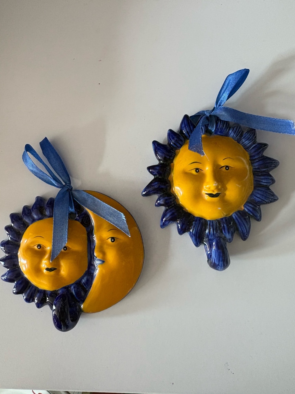 90s Celestial Ceramic Sun & Moon Wall Hooks - Set of 2